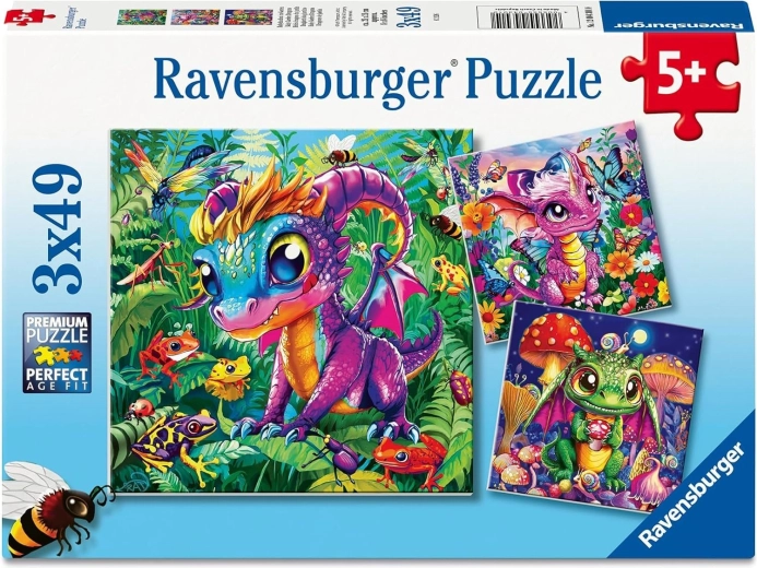 Ravensburger puzzle Dračatá objavujú prírodu 3×49 dielikov