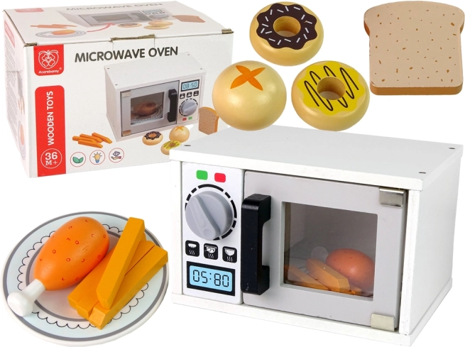Drevená detská mikrovlnka s príslušenstvom – biela