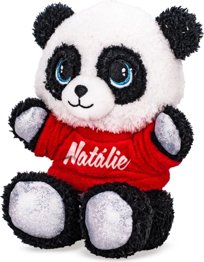 Plyšová panda v tričku s potlačou 17 cm (sediaca)
