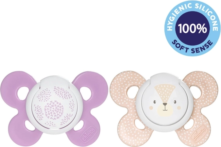 Chicco Physio Comfort silikónový cumlík 6–16 m, dievča, bodky/líška, 2 ks