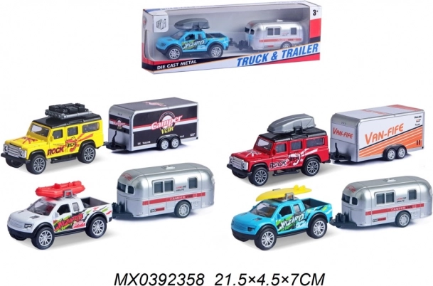 kovový model auta s prívesom pull back