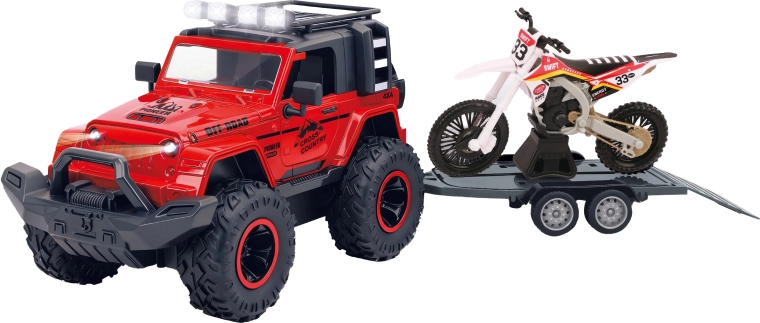 Terénne auto s prívesom a motorkou so svetelnými a zvukovými efektmi 43 cm