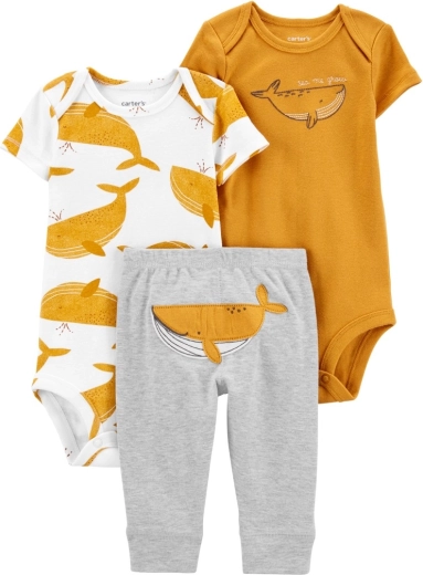 Carter's 3-dielny set pre chlapčeka – 2× body s krátkym rukávom a tepláky Mustard Whale, veľ. 56 (NB)