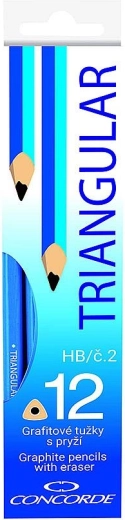 Grafitové ceruzky CONCORDE trojhranné s gumou, HB, 12 ks