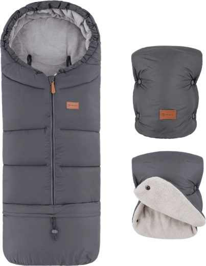 Petite&Mars zimný set: fusak Jibot 3v1 a rukavice na kočík Jasie charcoal grey