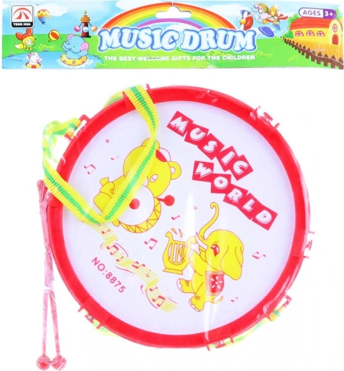 Detský bubienok so zvieratkami 19 cm s 2 paličkami