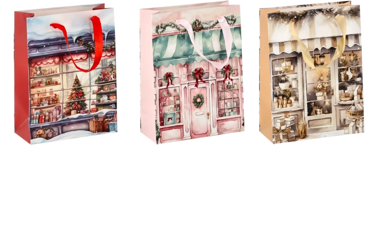 Vianočná darčeková taška s motívom domčeka 18 × 24 × 8 cm