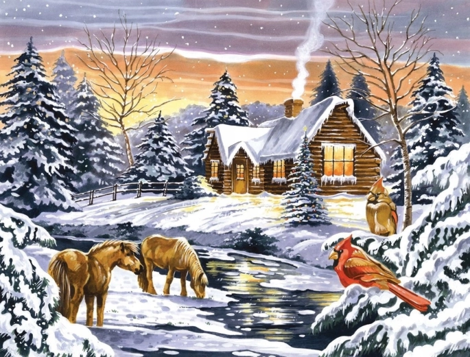 Norimpex Maľovanie podľa čísel Zimný dom pri potoku 40 × 50 cm