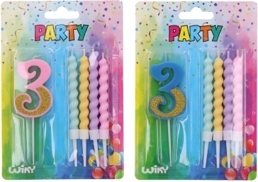 Party sviečka číslo 3 s extra sviečkami