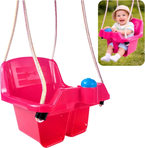 Ružová dojčenská hojdačka s vedierkovým sedadlom