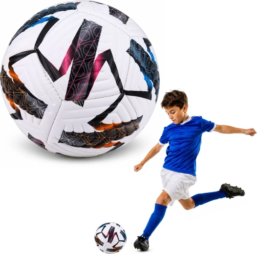 Tréningová futbalová lopta veľkosť 5, biela s farebným vzorom (22 cm)
