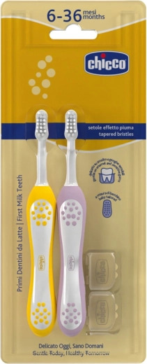 Chicco set detských zubných kefiek Lilac-Mustard 6–36 m, 2 ks