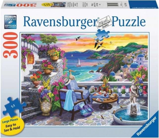 Puzzle Ravensburger Západ slnka nad Santorini 300 dielikov