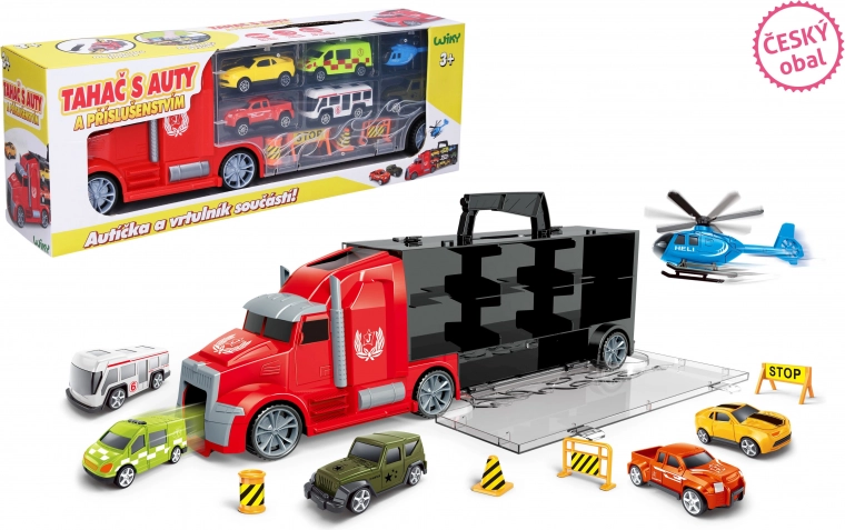 Ťahač s autíčkami a vrtuľníkom 42 cm