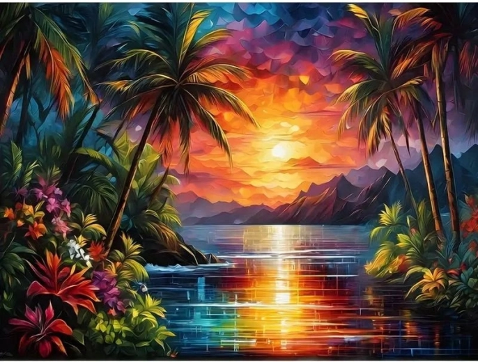 Diamantové maľovanie – západ slnka v tropickom raji 30 × 40 cm