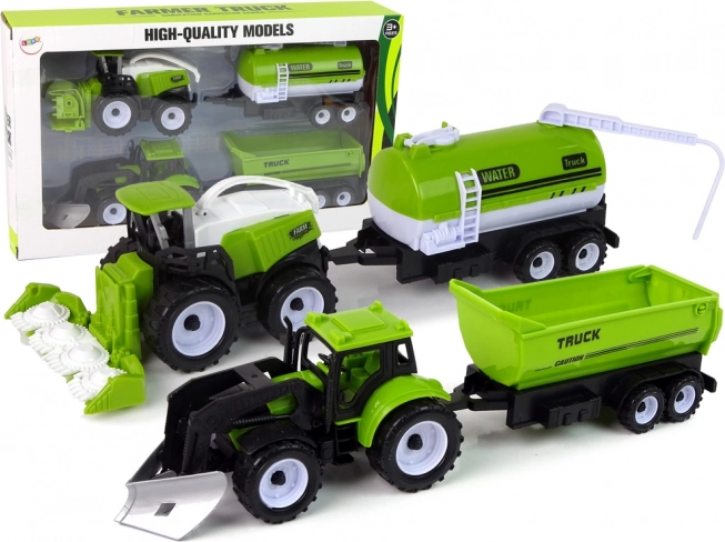 Súprava farmárskych vozidiel s traktorom, kombajnom a cisternou