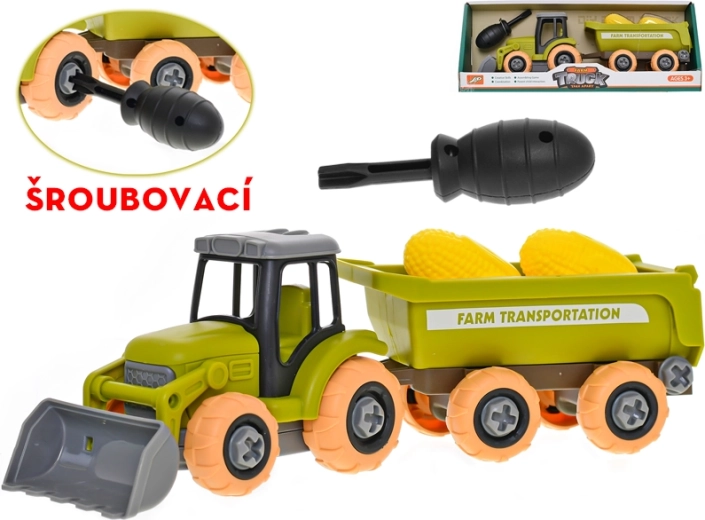 Traktor so skrutkovacím mechanizmom s vlečkou a kukuricou 28 cm