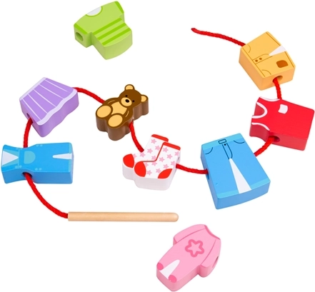 Súprava na navliekanie korálikov oblečenie Bigjigs Toys