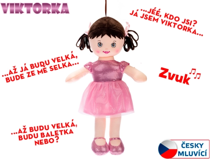 Hovoriaca látková bábika Viktorka 32 cm – svetloružová