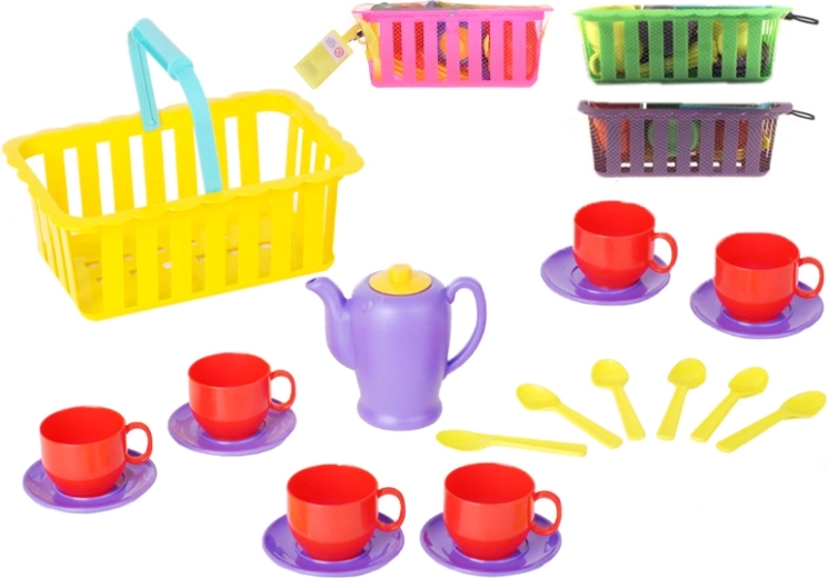 Plastový čajový set v košíku pre deti