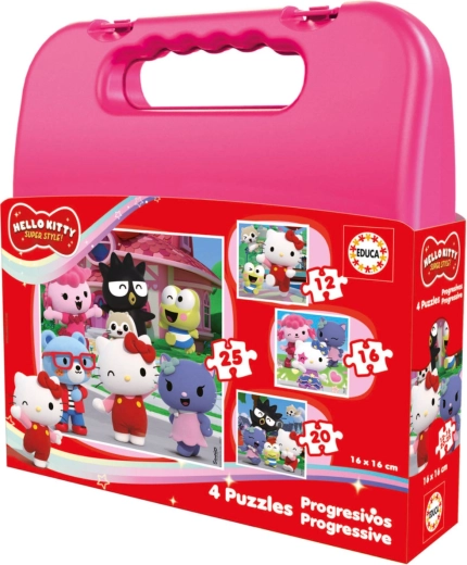 Educa progresívne puzzle v kufríku Hello Kitty 4v1 (12–25 dielikov)