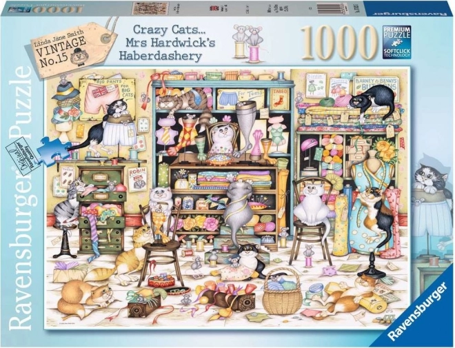 Puzzle RAVENSBURGER Crazy Cats – hry mačiek v galantérii, 1000 dielikov