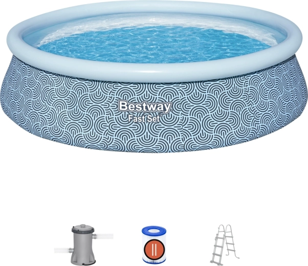 Bestway Fast Set kruhový nadzemný bazén s filtráciou a schodíkmi 4,57 × 1,07 m