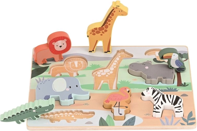 Lelin drevené 3D puzzle Safari s figúrkami