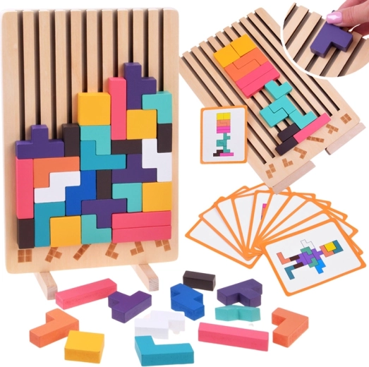 Drevená logická skladačka Tetris s farebnými dielikmi