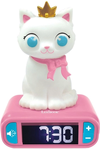 Detský budík s nočným 3D svetlom Mačička LEXIBOOK