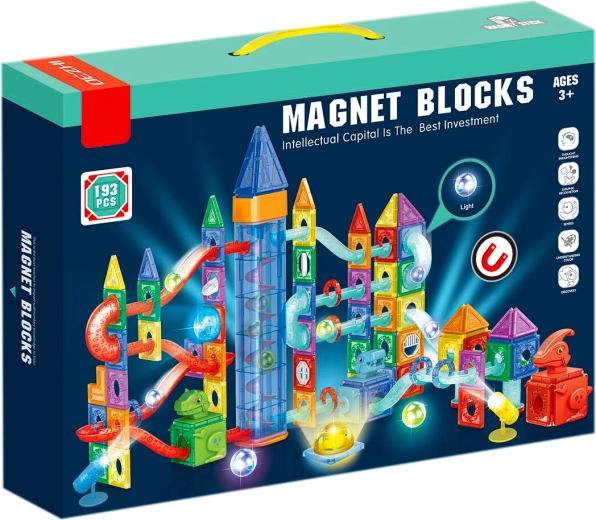 Magnetická stavebnica dinosauří park s LED svetlami a guľôčkou – 193 ks