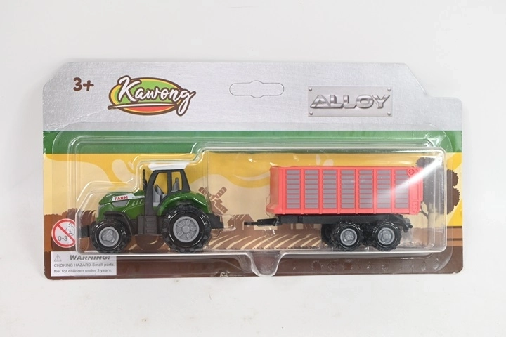 Kovový traktor s prívesom v blistri
