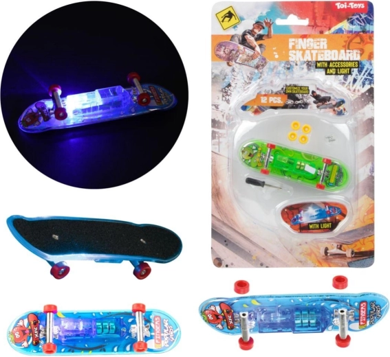 Prstový skateboard so svetlom 9,5 cm – plastový mini fingerboard