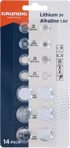 Sada gombíkových batérií GRUNDIG AG a CR, 14 ks