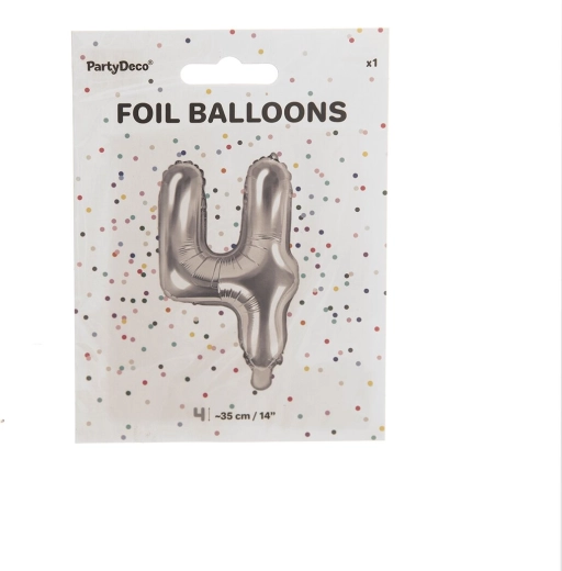 Fóliový balónik číslo 4 strieborný 35 cm