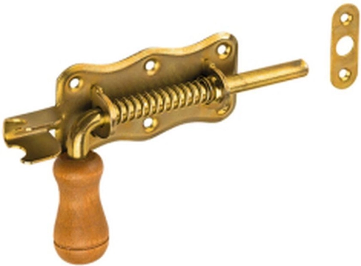 Pružinová závora s drevenou koncovkou 150 × 50 mm, žltý zinok