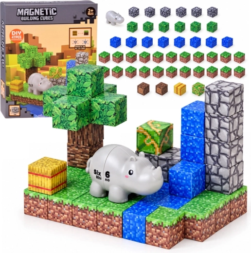 Magnetické stavebné kocky s nosorožcom 47 dielov