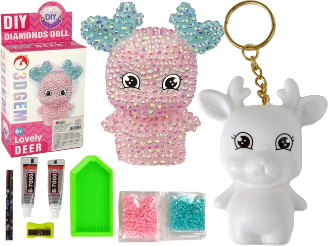 Kreatívna sada DIY ružový diamantový sob 3D prívesok s kryštálmi