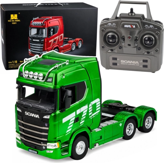 Zelený RC ťahač Scania 770S 1:18 s LED a ovládaním 2,4 GHz