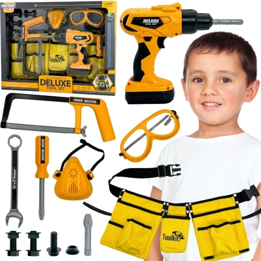 Detská súprava náradia WOOPIE Little Handyman s opaskom, okuliarmi a vŕtačkou, 16 dielov
