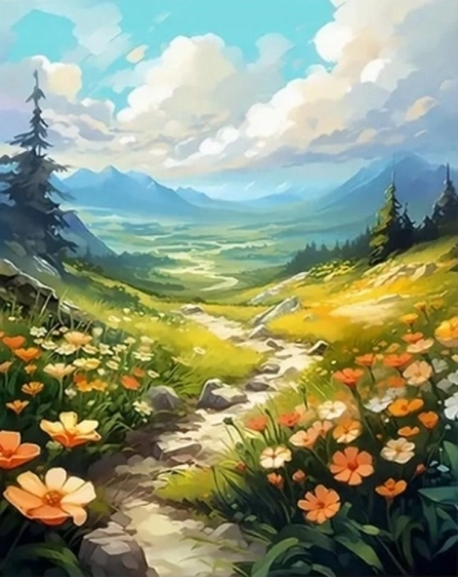 Diamantové maľovanie Kvetinová horská cesta 30 × 40 cm