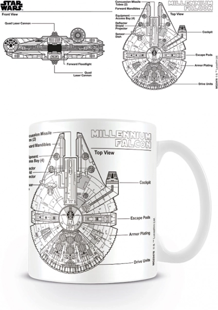 Keramický hrnček Star Wars – náčrt Millennium Falcon, 315 ml