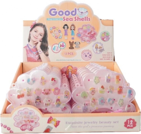 Plejo sada prstienkov v krabičke v tvare mušle, 12 ks