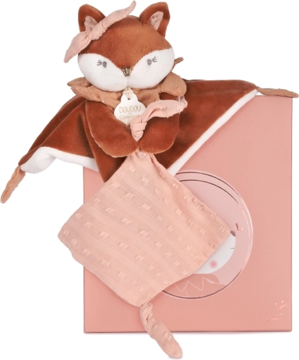 Darčeková sada Doudou – plyšová líška Mina s úchytom na cumlík 20 cm