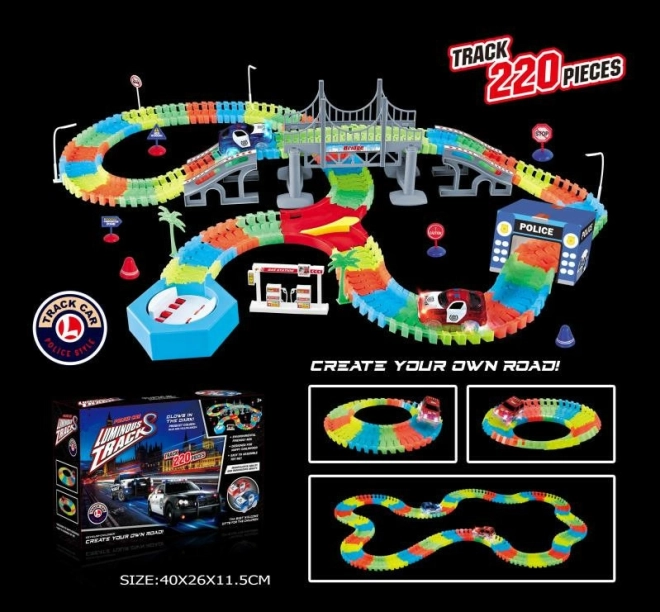 Svetielkujúca flexibilná závodná dráha 220 dielov s LED autíčkom
