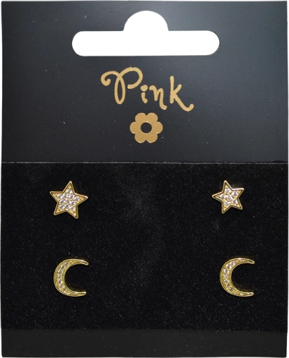 Pozlátené náušnice set Mesiac a hviezda, 4 ks