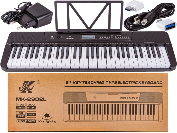 Meike elektronický keyboard s podsvietenými klávesmi 61 klávesov, MIDI