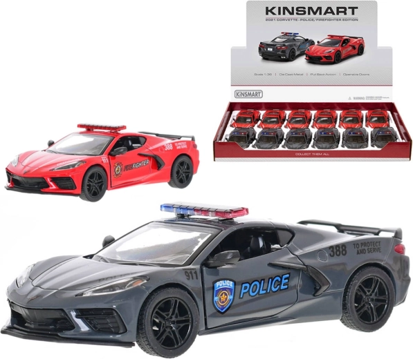 Kinsmart kovový model auta Corvette 2021 záchranné zložky 1:36 - 1 kus