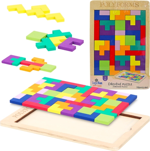 Drevený hlavolam – kreatívne geometrické puzzle pre deti