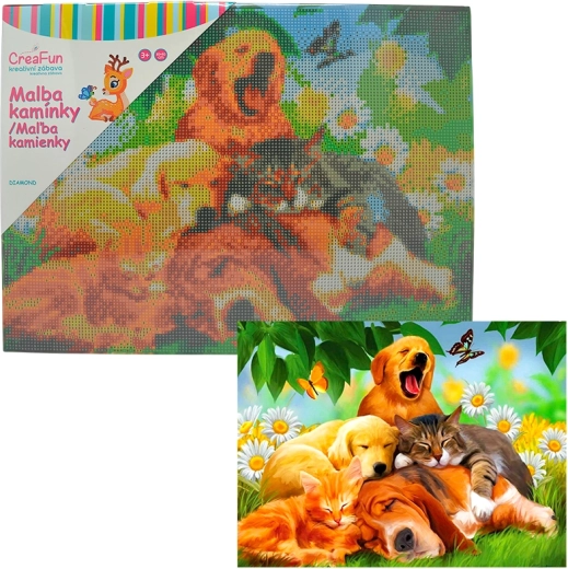 Diamantové maľovanie – siesta psi a mačky 30 × 40 cm